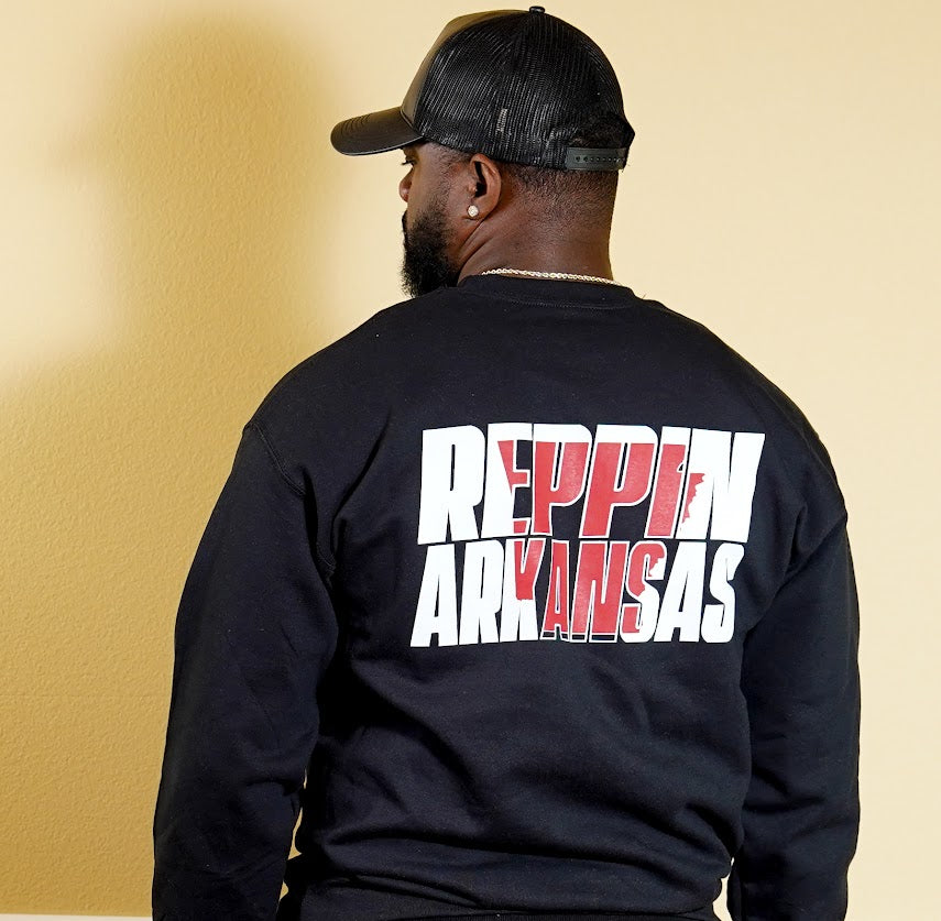 MIDNIGHT BLACK REPPIN ARKANSAS CREWNECK SWEATSHIRT