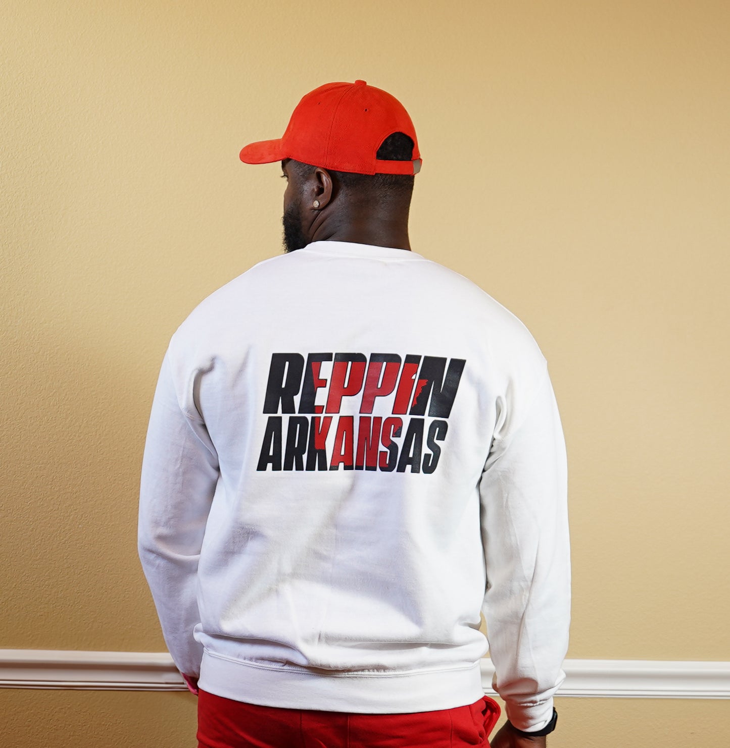 ICY WHITE REPPIN ARKANSAS CREWNECK SWEATSHIRT